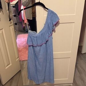 Lilly Pulitzer Blue One-Shoulder Dress with Pink Trim